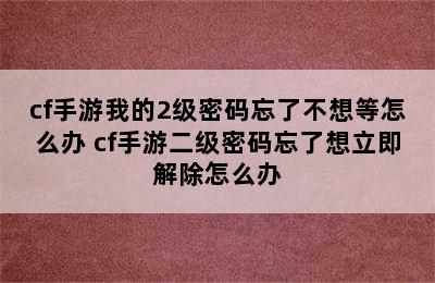 cf手游我的2级密码忘了不想等怎么办 cf手游二级密码忘了想立即解除怎么办